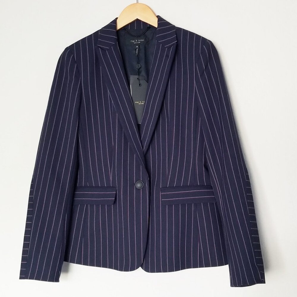 NEW Rag & Bone Navy Stripe Lexington Blazer Size 6 Pinstriped Quiet Luxury $550 - Picture 7 of 16